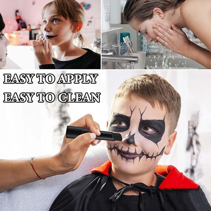 Black Face Body Paint Stick,High Pigmented Eye Black Stick Long Lasting Black Matte Lipstick Waterproof Body Paint Stick for Halloween Costume Parties Zombie Cosplay Clown Makeup