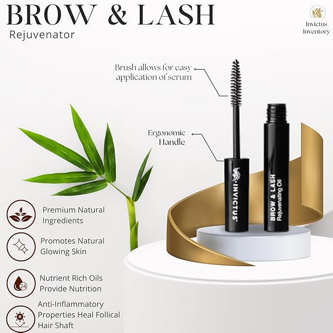 Invictus Inventory Premium Eyebrow and Lash Growth Serum is Designed to Stimulate Growth, Enhance Density, and Improve Overall Brow Health- 9.75 ML- Made in USA in a FDA registrated facility., Black