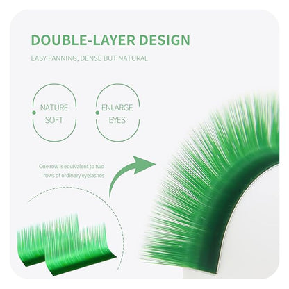 Colored Eyelash Extension Easy Fan Green 0.10 L Curl 8-15mm Mixed Volume Lash Extension Individual False Eye Lashes With Color By ANNAFRIS (Easy Fan Green,0.10 L 8-15mm Mix)
