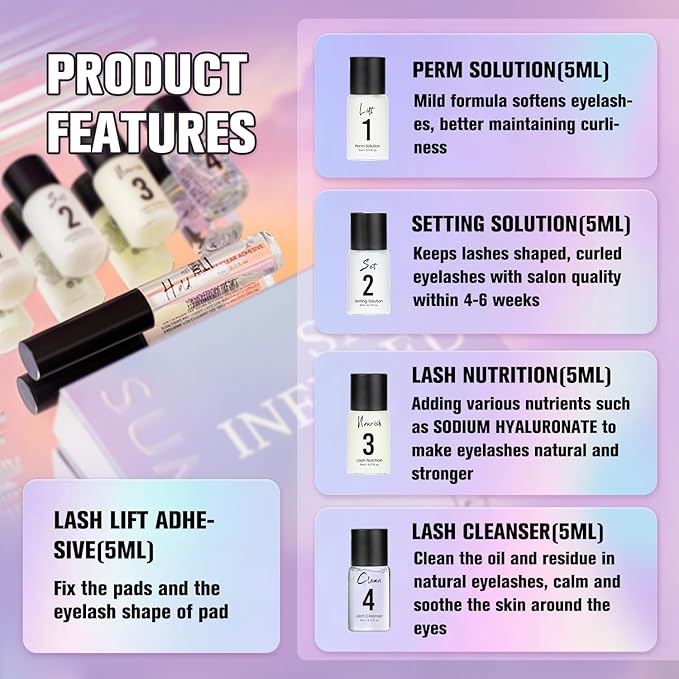 Lash Lift Kit Eyelash Perm Kit Eyelash Lift Kit Easy for Beginner and Professional Lash Perm Kit Achieve Salon-Quality Lashes Lift with Effective Result 5 * 5 ml