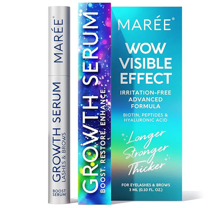 MAREE Lash Serum for Eyelash Growth - Advanced Eyelash Serum to Grow Lashes & Brows - Hyaluronic Acid, Biotin, Peptides & Vitamins for Thicker, Longer Eyelashes and Eyebrows - Suero de Pestañas