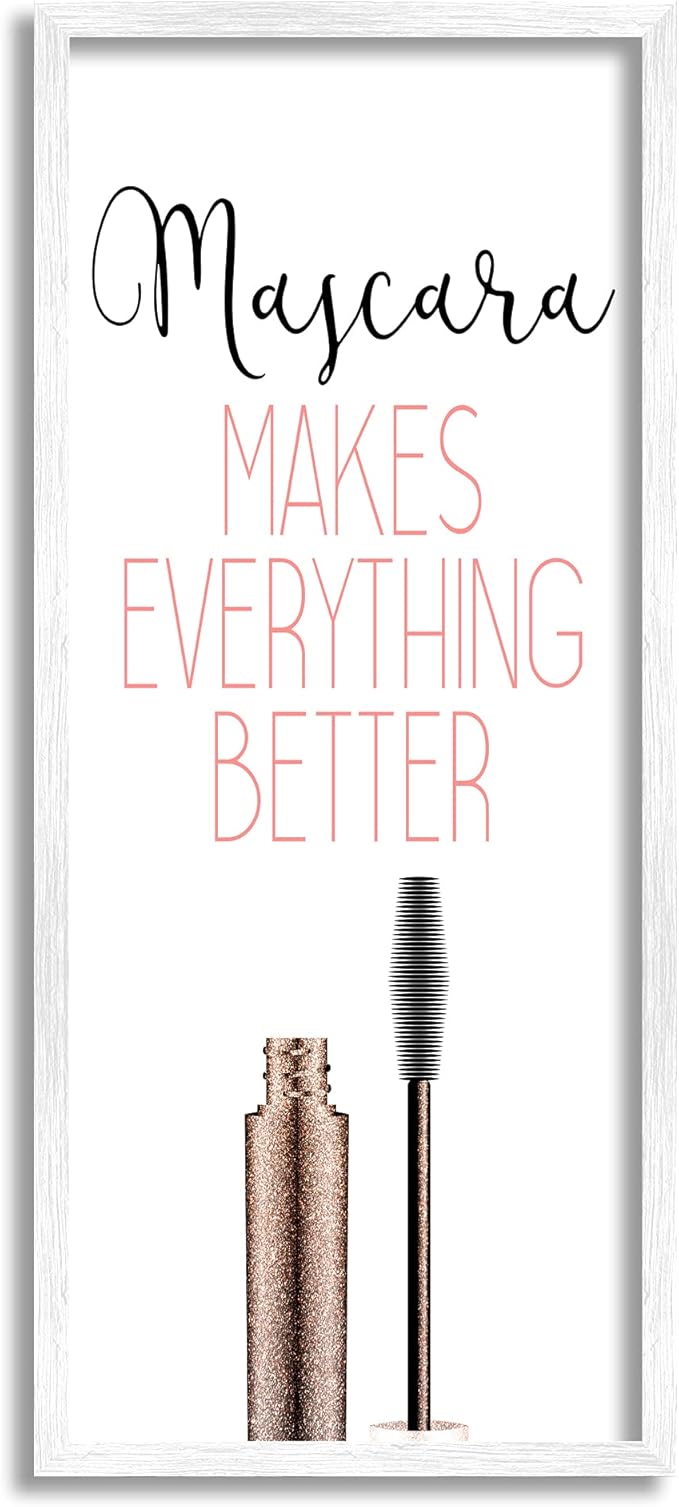 Stupell Industries Mascara Fashion Designer Modern Pink Word, Design by Kimberly Allen White Framed Wall Art, 13 x 30