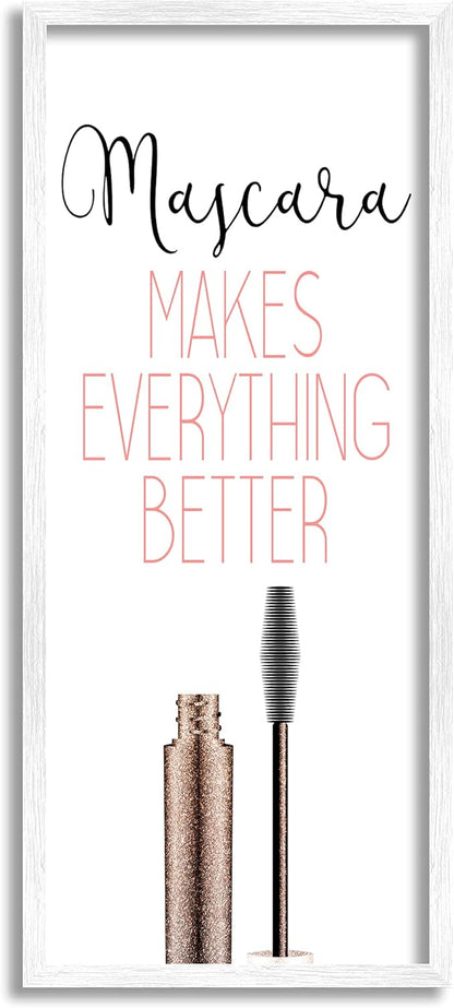 Stupell Industries Mascara Fashion Designer Modern Pink Word, Design by Kimberly Allen White Framed Wall Art, 13 x 30