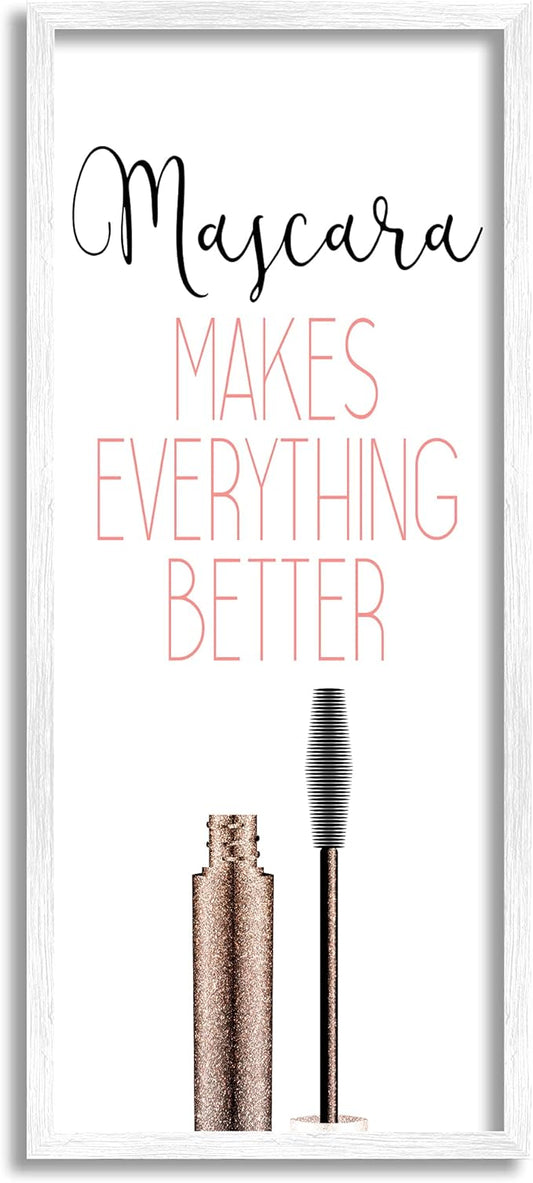 Stupell Industries Mascara Fashion Designer Modern Pink Word, Design by Kimberly Allen White Framed Wall Art, 13 x 30
