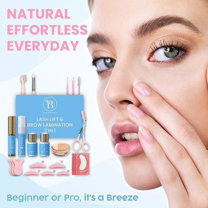 Lash Lift Kit, Eyebrow Lamination Kit, 2-in-1 Solution, At Home Brow Lamination Kit, Eyelash Lift, Lasts 6-8 Weeks, 15 Applications, DIY Perm Kit for Eyelashes and Brows