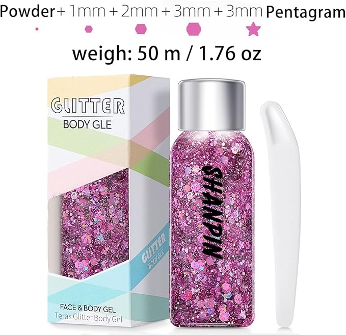 SHANPIN Pink Body Glitter, Face Glitter, White Glitter, Face Body Glitter, Hair Glitter Gel, Rave Glitter, Mermaid Makeup Glitters for Kids