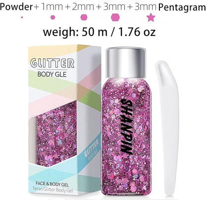 SHANPIN Pink Body Glitter, Face Glitter, White Glitter, Face Body Glitter, Hair Glitter Gel, Rave Glitter, Mermaid Makeup Glitters for Kids