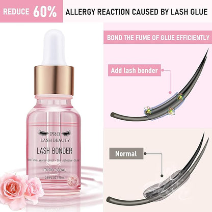 Lash Bonder for Eyelash Extensions Super Bonder Glue Accelerator with 10Pcs Cotton Swab Lash Extension Sealant Longer Retention Waterproof Oil-Proof Special Dropper Design for Dose Control(Rose,15ml)