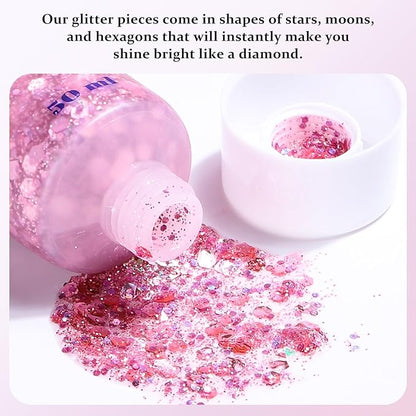 Long Lasting Pink Body Glitter Holographic Sparkling Cosmetic Grade Chunky Glitter for Face Hair (Pink)