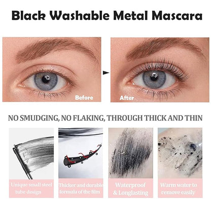 2PCS Iron Wand Mascara, 2025 New Black Washable Metal WandMascara, 3D Curling Iron Wand Fiber Lash Mascara Extension Super Volume Eyelash Non-Clumping Smudge-Proof Long Lasting Flake-Proof