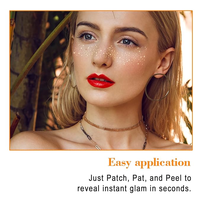 6 Pcs Glitter Freckles Face Tattoo,Waterproof Makeup Patches,Face Glitter Speckles Patches,Glow Up Makeup Patches,Cosmetic Glitter for Face - Cute Glitter Makeup Accessories for Women - Gold