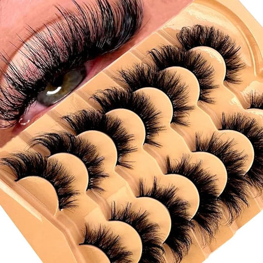 HBZGTLAD NEW 7pairs Cat eye Eyelashes 3D Natural False Lashes 5d Fluffy Soft Cross Manga Lashes Wispy Natural Eyelash Extension Makeup (K)
