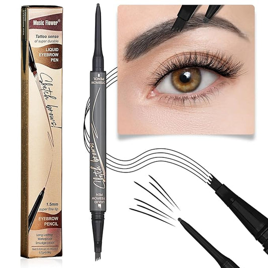 4 Tiped Microblading Eyebrow Pen 2 in 1 Waterproof Eyebrow Pencil Waterproof Eyebrow Kit Double Head Brown Eyebrows Eyebrow Microblading Pen natural Long-Lasting