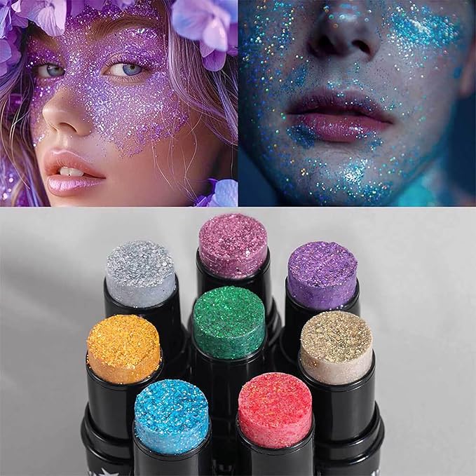Body Glitter Stick, 4 PCS, Sparkling Holographic Mermaid Paint Sequins Shimmer Eyeshadow, Mermaid Holographic Glitter Gel, Waterproof Chunky Makeup Multiuse Glitter for Face Hair Nails, 036
