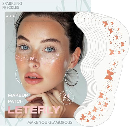 24 Pcs Glitter Freckles Face Tattoo,Rose Gold Face Glitter Makeup Patches Cute Sparkle Freckles Patches Waterproof Makeup Speckles for Face Accessories for Women Girls