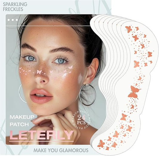 24 Pcs Glitter Freckles Face Tattoo,Rose Gold Face Glitter Makeup Patches Cute Sparkle Freckles Patches Waterproof Makeup Speckles for Face Accessories for Women Girls