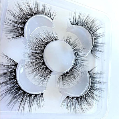 Sunniess False Eyelashes 8D Faux Mink Lashes 100% Handmade Reusable Natural Look Fake Eye lashes Cat-Eye Fluffy Wispy Lashes Dramatic Long Thick Volume Soft Lashes Packs
