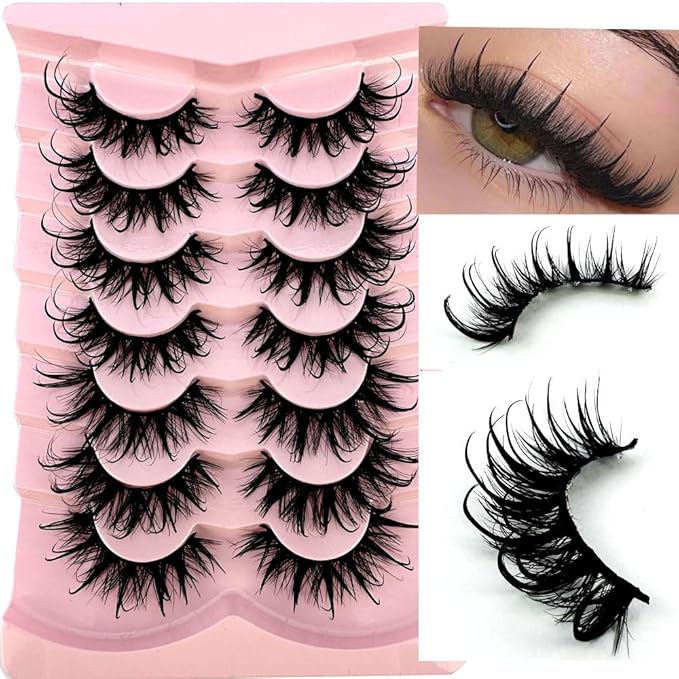 HBZGTLAD NEW 7pairs Cat eye Eyelashes 3D Natural False Lashes 5d Fluffy Soft Cross Manga Lashes Wispy Natural Eyelash Extension Makeup (DT02-8)