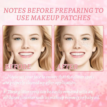 Glitter Freckles Face Tattoo, Glitter Freckles,Sparkle Freckle Temporary Tattoo, Glow Up Makeup Patches,Festival Birthday Shimmer Party Supplies, Cute Glitter Makeup Accessories 12PCS(Rose Gold)