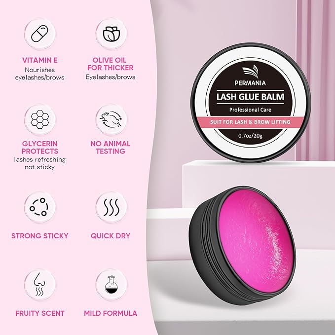 PERMANIA Lash Lift Glue Balm, Lash Lift Adhesive New Brow Lamination Glue Soft Fruity Strong Viscosity and Water Solubility for Lash Lift Kit (Rose Peach)
