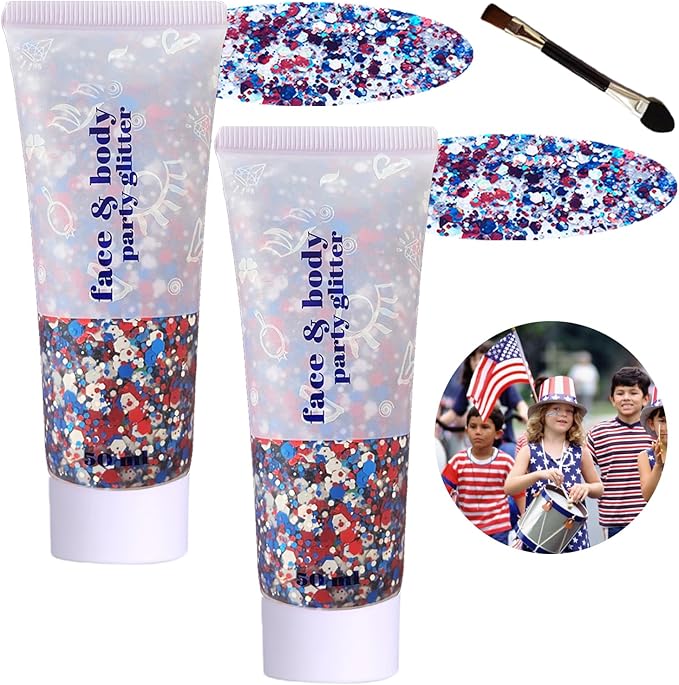 Body Glitter Face Glitter Gel: Singer Concerts Disco Festival Rave Accessories Face Glitter Makeup 150ml Chunky Sequins Mermaid Face Body Hair Glitter Gel (2 USA Pride)