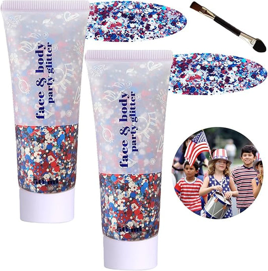 Body Glitter Face Glitter Gel: Singer Concerts Disco Festival Rave Accessories Face Glitter Makeup 150ml Chunky Sequins Mermaid Face Body Hair Glitter Gel (2 USA Pride)