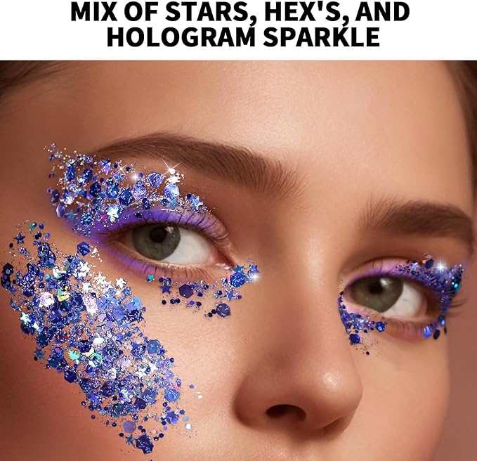 Teenitor Face Glitter Makeup Hair Glitter, 12 Colors Face and Body Glitter Gel for Festival Makeup, Gel Glitter for Face, Body, Hair, Total 120g/4.23oz