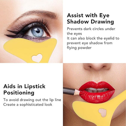 Eyeliner Stencils Wing Tips, Eyebrow Pencil Stencil Reusable Eyeliner Aid Reusable Silicone Eye Makeup Tool with Cream Eyelash Pads Tool Mascara Aid Eye Makeup Applicators for Eye Shadow(Yellow)