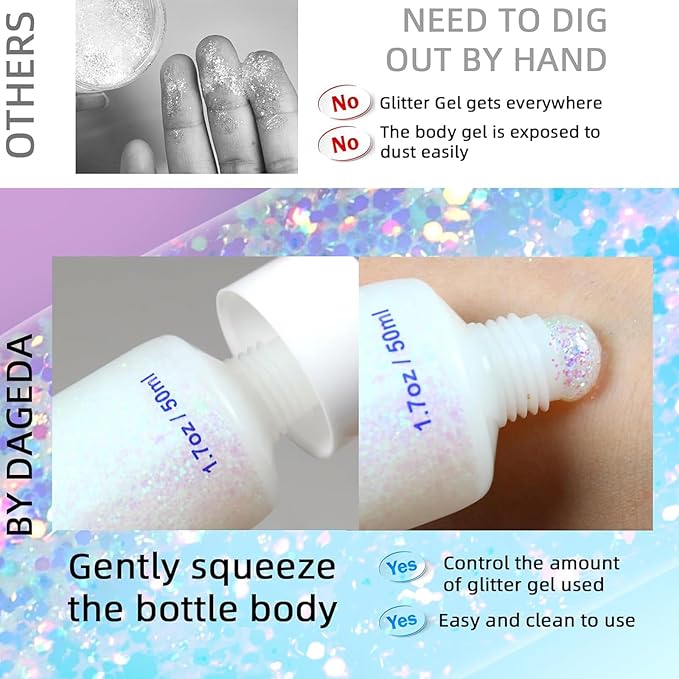 Body Glitter, Silver Face Glitter & 4 Sheets Face Gems Sticker Singer Concerts Music Festival Rave Accessories Mermaid Face Glitter Face Paint Chunky Hair Sparkling Body Glitter for Women 50ml