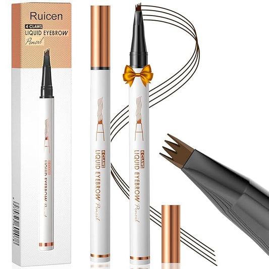 Microblading Eyebrow Pen-Upgraded Eye Brow Pencils for Women Brown with Micro-Fork Tip Applicator, Smudge-Proof and Waterproof Eyebrow Pencil for Natural Hair-Like, Last All-Day, Dark Brown