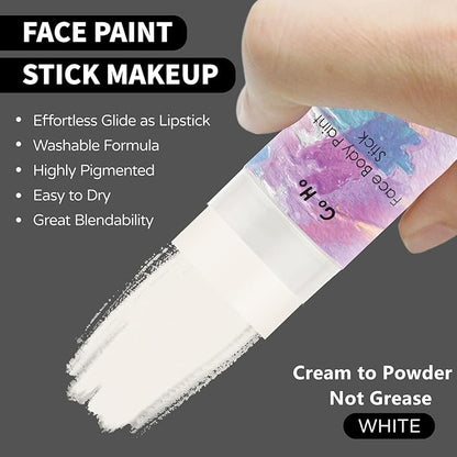 Go Ho Water-Based Clown White Face Paint Stick, Cream to Powder Face Painting, Easy-to-use Body Paint for Halloween SFX Zombie Skeleton Vampire Clown Cosplay Costume Makeup, 0.63oz