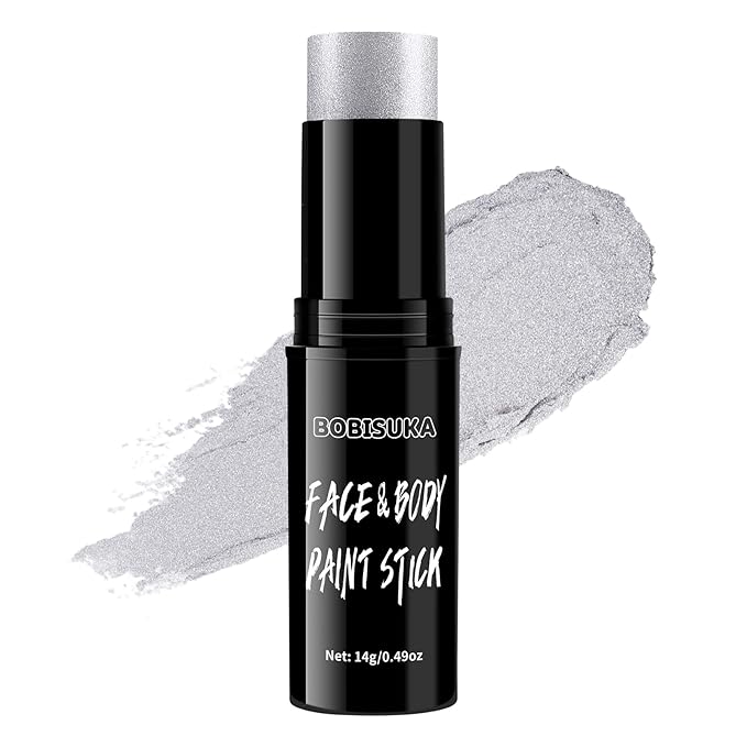 BOBISUKA Silver Face Body Paint Water Based Full Body Paint Sticks Blendable Face Painting Kit Metallic Sliver eye black stick Quick Drying Foundation Makeup for Halloween Cosplay SFX Costume Party