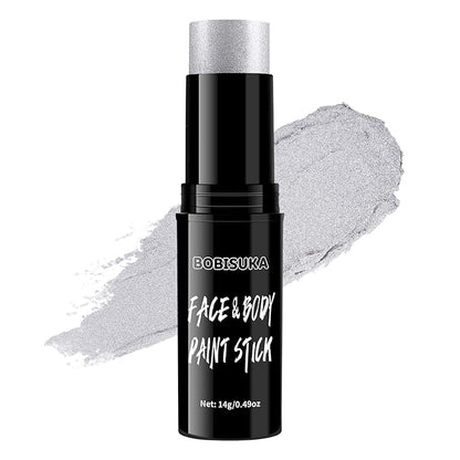 BOBISUKA Silver Face Body Paint Water Based Full Body Paint Sticks Blendable Face Painting Kit Metallic Sliver eye black stick Quick Drying Foundation Makeup for Halloween Cosplay SFX Costume Party
