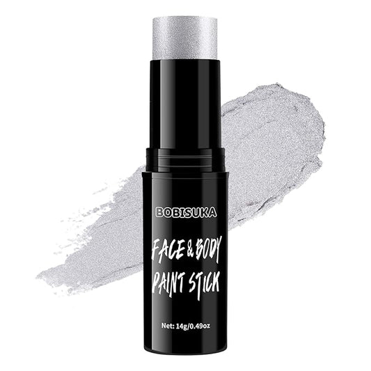 BOBISUKA Silver Face Body Paint Water Based Full Body Paint Sticks Blendable Face Painting Kit Metallic Sliver eye black stick Quick Drying Foundation Makeup for Halloween Cosplay SFX Costume Party