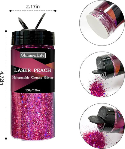 GlimmerLife Red Glitter, 150G/5.29OZ Glitter, Holographic Sequin Flake Bulk for Crafts, Craft Glitter for Resin, Mixed Chunky Fine Flakes Iridescent Nail Glitter Fe for Body, Face, Tumblers