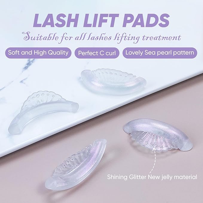 Lash Lift Rods No Glue Needed Silicone Eyelash Pads Perfect with Lash Lift Balm Glue Reusable Lash Lifting Pads (Pink Glitter)