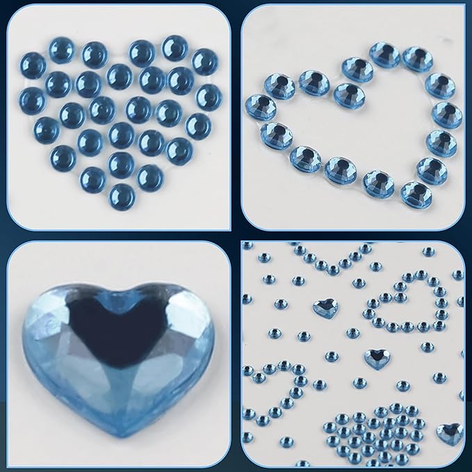 3 Sheets Face Gems Jewels Self Adhesive Rhinestones Gems for Face Eyes Makeup Hair Body Stick on Rhinestones Stickers for Valentine Festival Decal Decor(Light Blue)