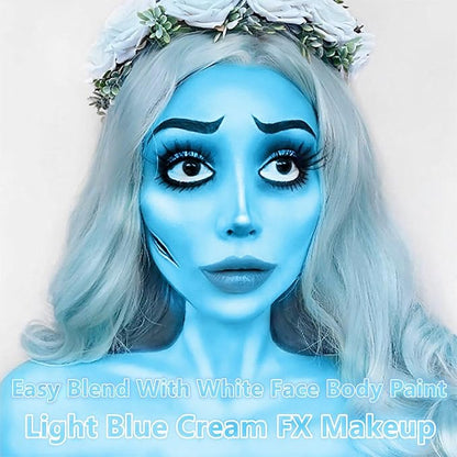 Go Ho Light Blue Face Paint Stick,Water Based Pale Blue Body Paint Washable,Smooth Face Paint Kit,Halloween Cosplay SFX Corpse Bride Sally Makeup