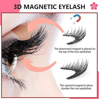 Magnetic Eyelashes Without Eyeliner, Reusable Magnetic Eyelash Kit Dual Magnetic Eyelashes Dual Magnetic Lashes, Magnetic Eyelashes Natural Look Natural and Bushy (16pcs-4pairs）, 16Pieces