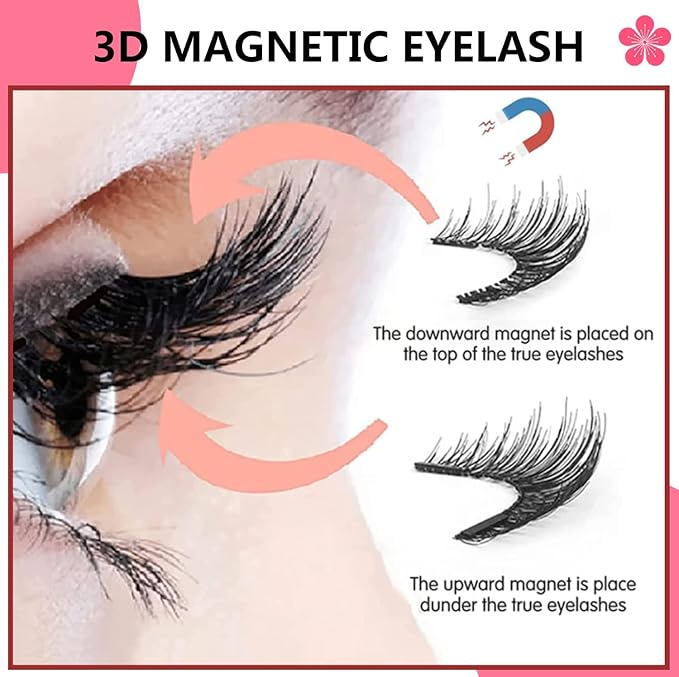 Magnetic Eyelashes Without Eyeliner, Reusable Magnetic Eyelash Kit Dual Magnetic Eyelashes Dual Magnetic Lashes, Magnetic Eyelashes Natural Look Natural and Bushy (16pcs-4pairs）, 16Pieces