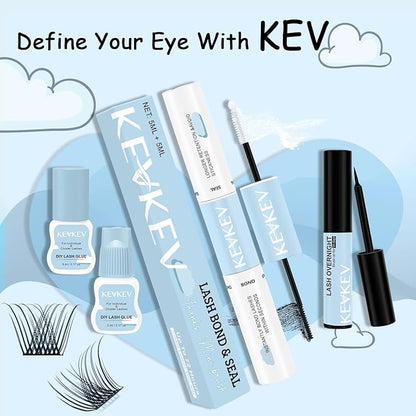 KevKev Lash Bond and Seal Waterproof Bond and Seal Lash Glue for Lash Clusters Mascara Wand Cluster Lash Glue Eyelash Bond and Seal Strong Hold for 72 Hours Avoid Stickiness (5ml+5ml)