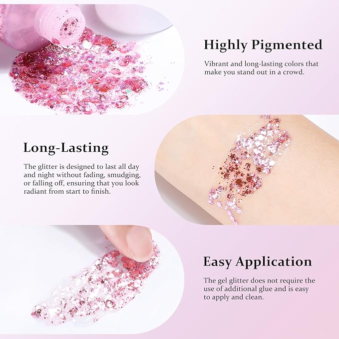 Long Lasting White Body Glitter Holographic Sparkling Cosmetic Grade Chunky Glitter for Face Hair (White)