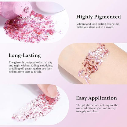 Long Lasting White Body Glitter Holographic Sparkling Cosmetic Grade Chunky Glitter for Face Hair (White)