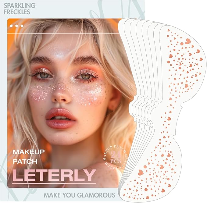 24 Pcs Glitter Freckles Face Tattoo,Rose Gold Face Glitter Makeup Patches Cute Sparkle Freckles Patches Waterproof Makeup Speckles for Face Accessories for Women Girls