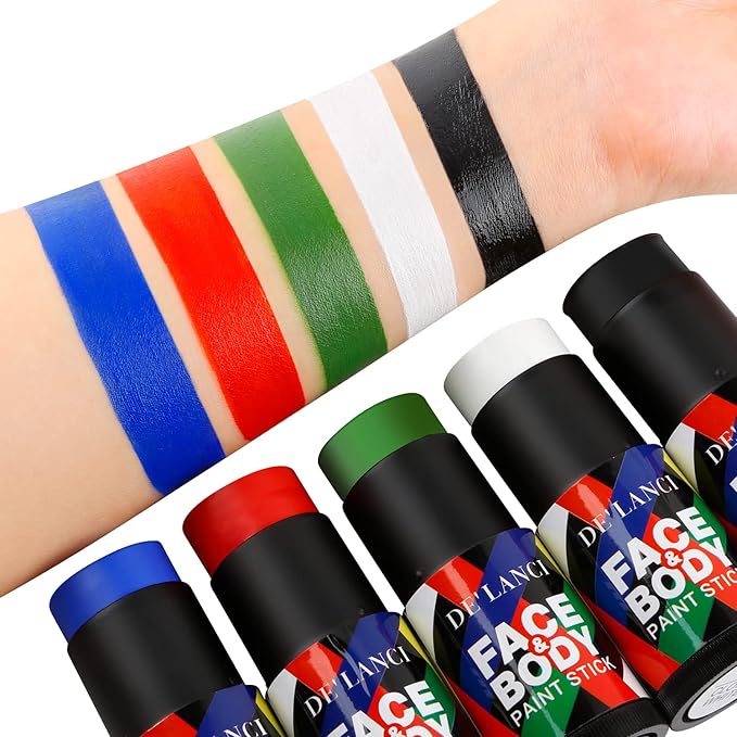 Green Face Body Paint Stick for Camo Witch Halloween Makeup, DE’LANCI Cream Blendable Body Painting Sticks, SFX Special Effects Cosplay Costume Clown Stage Party Face Paints For Hunting