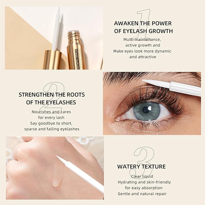 Eyelash Growth Serum for Thickness & Length, Enhances Lash Extensions, Also Promotes Brow Growth