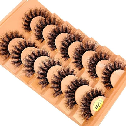 HBZGTLAD NEW 7pairs Cat eye Eyelashes 3D Natural False Lashes 5d Fluffy Soft Cross Manga Lashes Wispy Natural Eyelash Extension Makeup (MY-03)