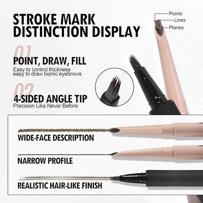 Microblading Eyebrow Pen, Liquid Eyebrow Pencil, Square Angled Eyebrow Brush Natural Hair-Like Brow, Long-Lasting, Waterproof Eyebrow Pen Easy To Color Quick Drying (04 Gray Black)