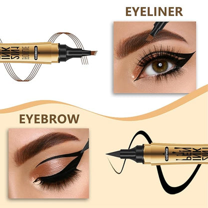 Microblading Eyebrow Pen,2-in-1 Eyebrow Tattoo Pencil 4 Fork Tip with Eyeliner,Multifunction Double Head Waterproof Eyebrow Pencil Create Natural Looking Brows (Light Brown)