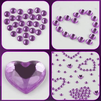 3 Sheets Rhinestone Stickers Self Adhesive Heart Rhinestones Gems for Face Eyes Makeup Hair Body for Valentine Festival Decal Decor(Purple)